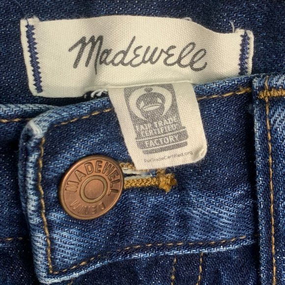 Madewell The Dad Jean Short Size 26 Cut Off Light Destressed Dark Blue Wash‎ - Picture 5 of 11